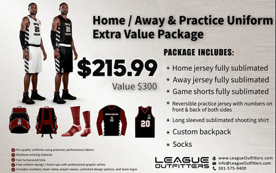 X27 White Blue Black Custom Basketball Uniform Packages | YoungSpeeds Mens