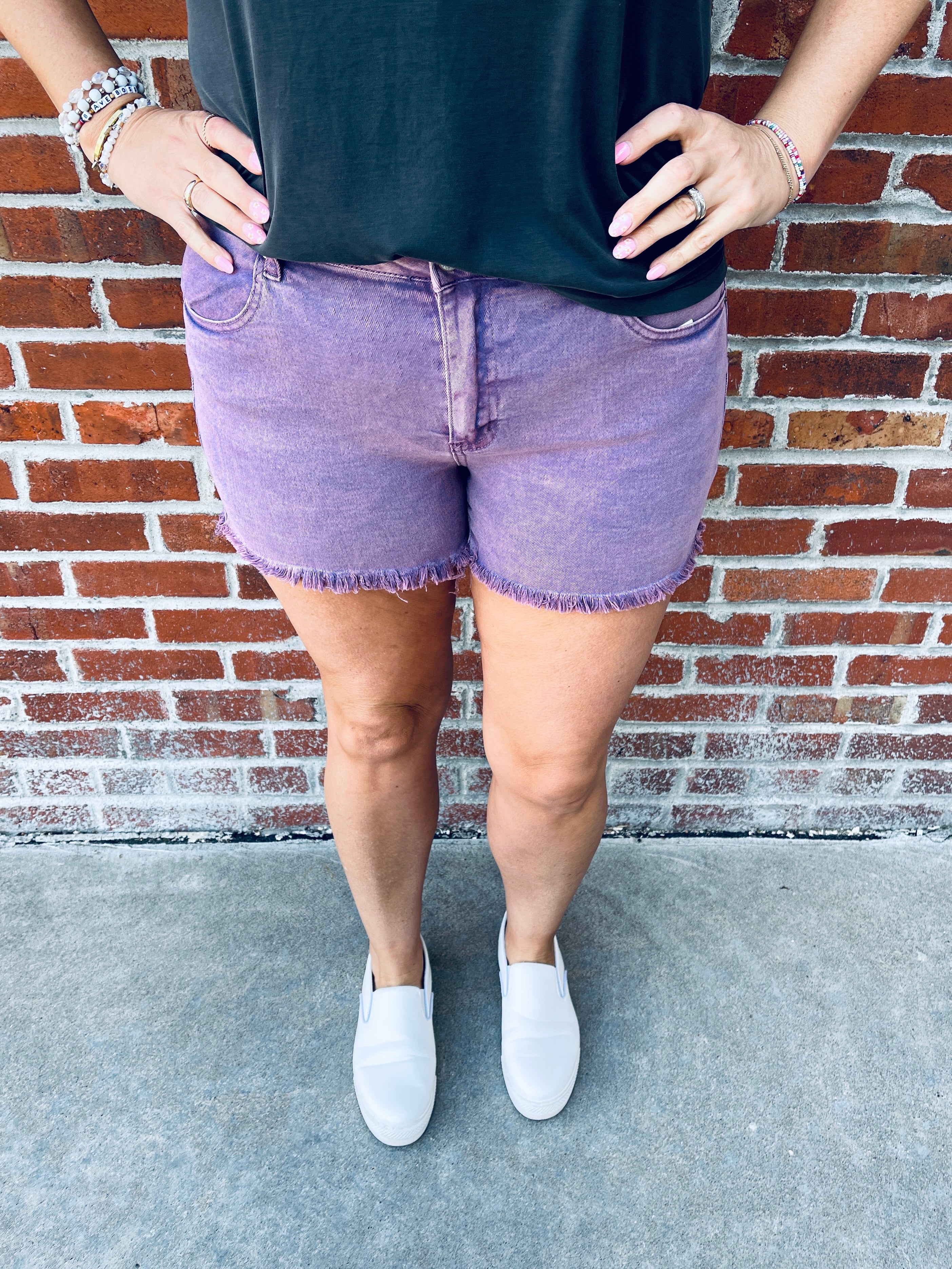 Zenana Purple Acid Wash Shorts