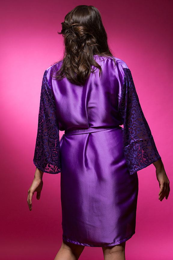 Amethyst Purple Satin Robe With Brasso Sleeves Laughing Cherries 