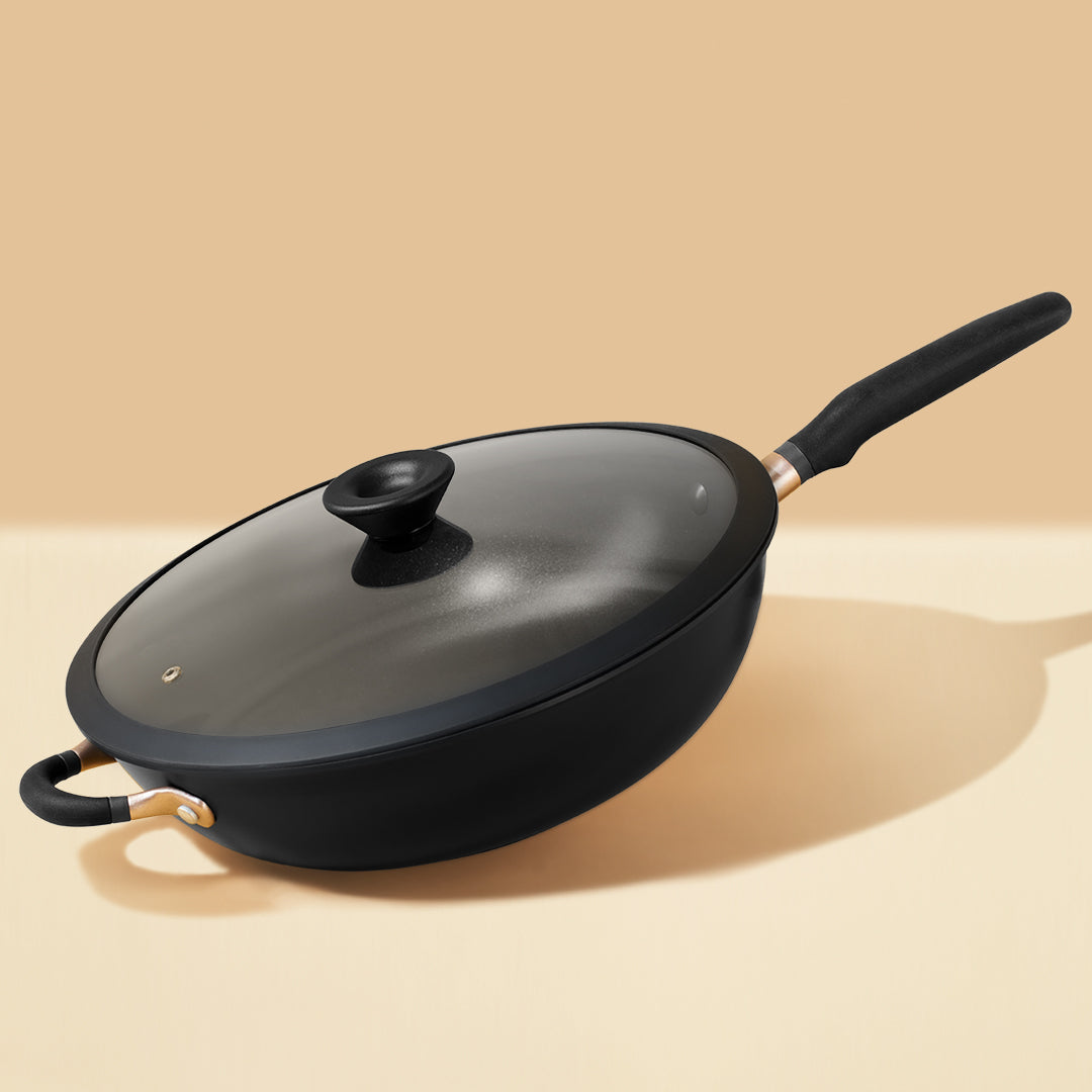 Signature™ Hard-Anodized Nonstick 12-Inch Flat-Bottom Wok with Cover