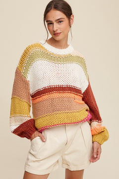 Round Neckline  Knit Hand Crochet Sweater