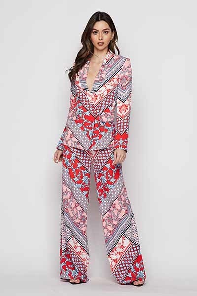 Plus Size Spring Mix & Match Two Piece Pant Suit - Multi Color