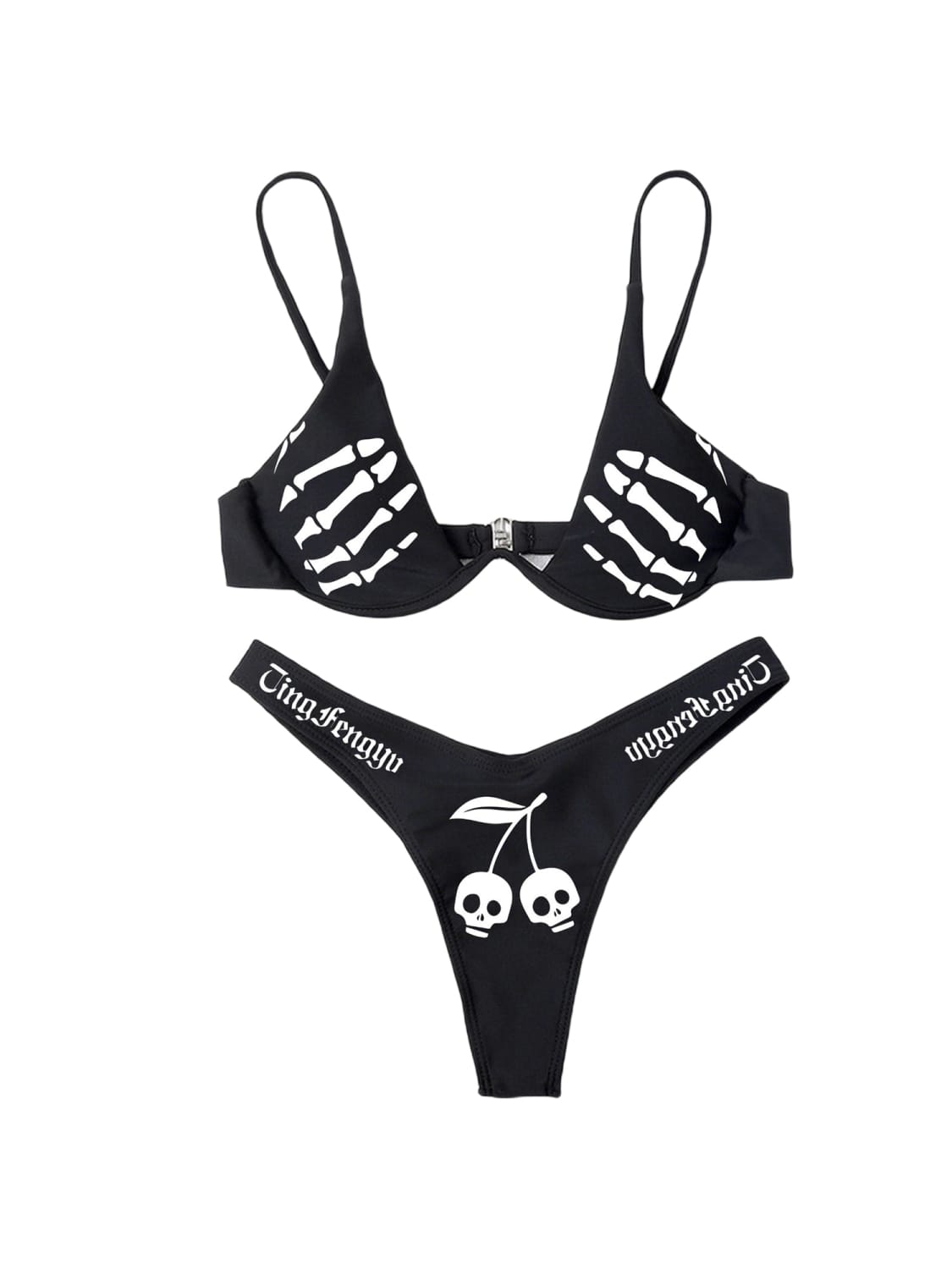 Rückenfreier Gothic-Bikini mit Skelett-Hand