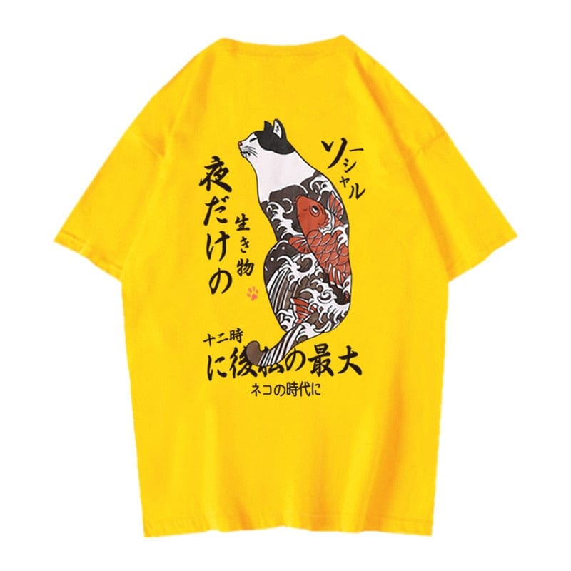 Cat and Koi Fish Japan Style Tshirt