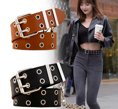 Double Hole Pin PU Leather Belt