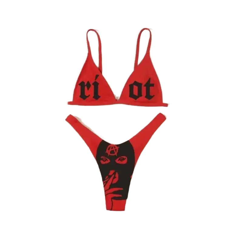 Riot Dark Punk-Bikini-Set mit hoher Taille