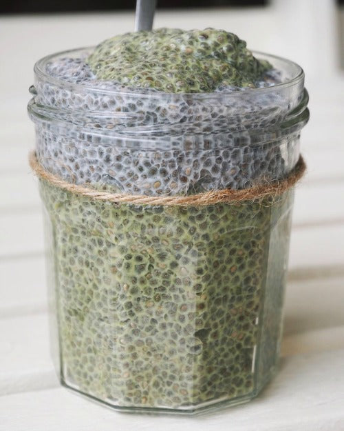 Vegan Raw Chia Pudding with matcha green tea. It's sugar free, dairy free, and raw recipe. It's good for weight loss