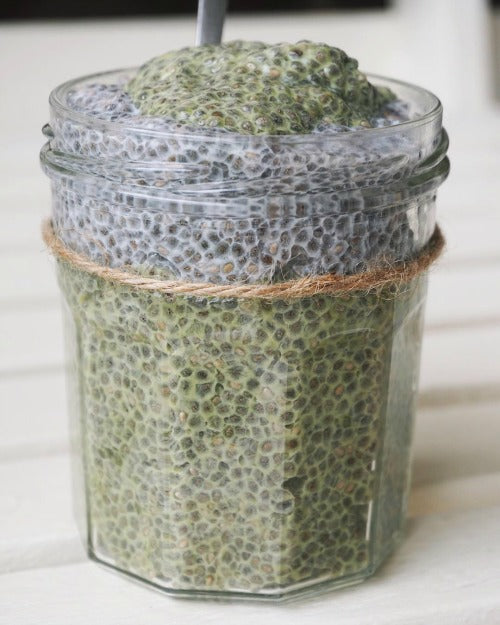 Green Tea Matcha Chia Seed Pudding recipe, vegan, raw, dairy free, sugar free