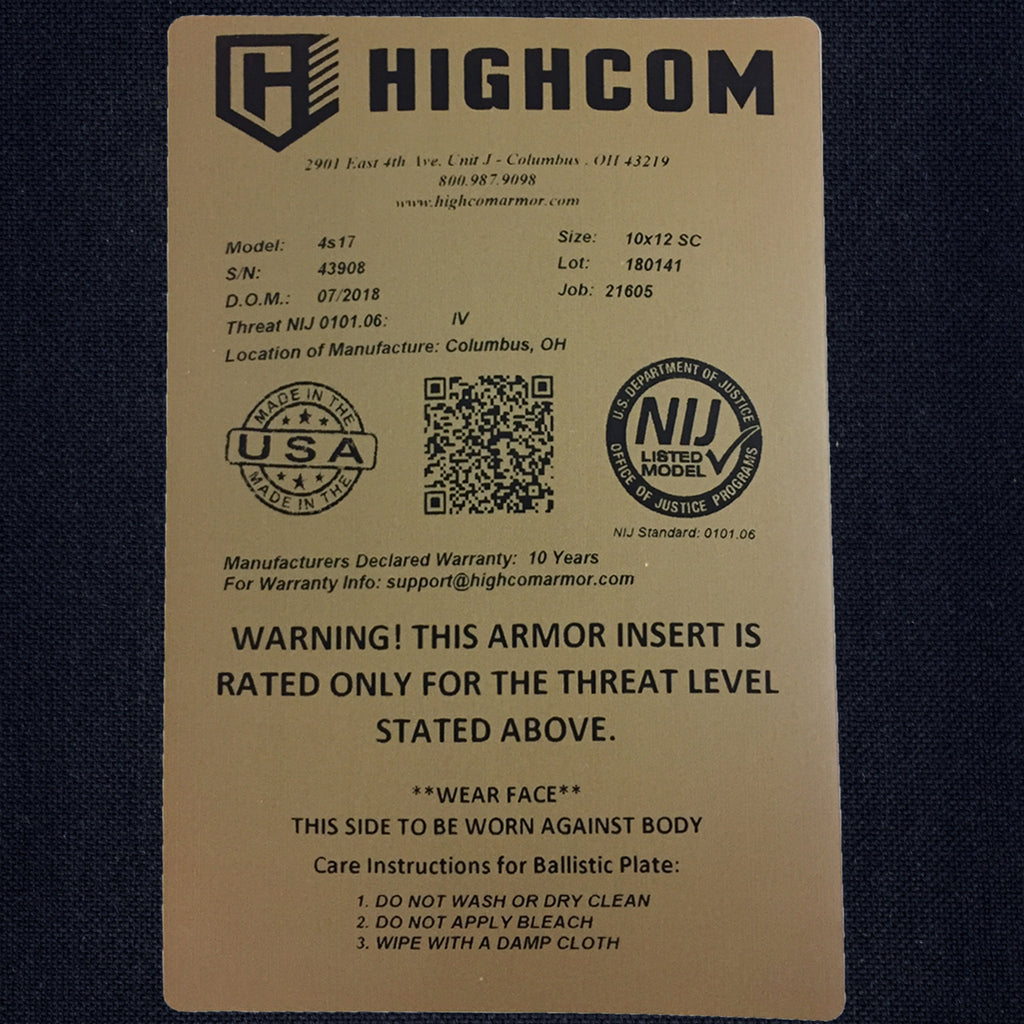The Guardian 4s17™ hard armor plate with NIJ label
