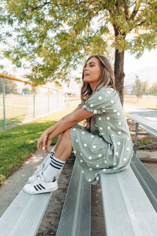 game day style in the greer swiss dot dress