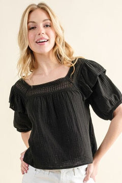 The Wylder Square Neck Cotton Gauze Ruffled Blouse