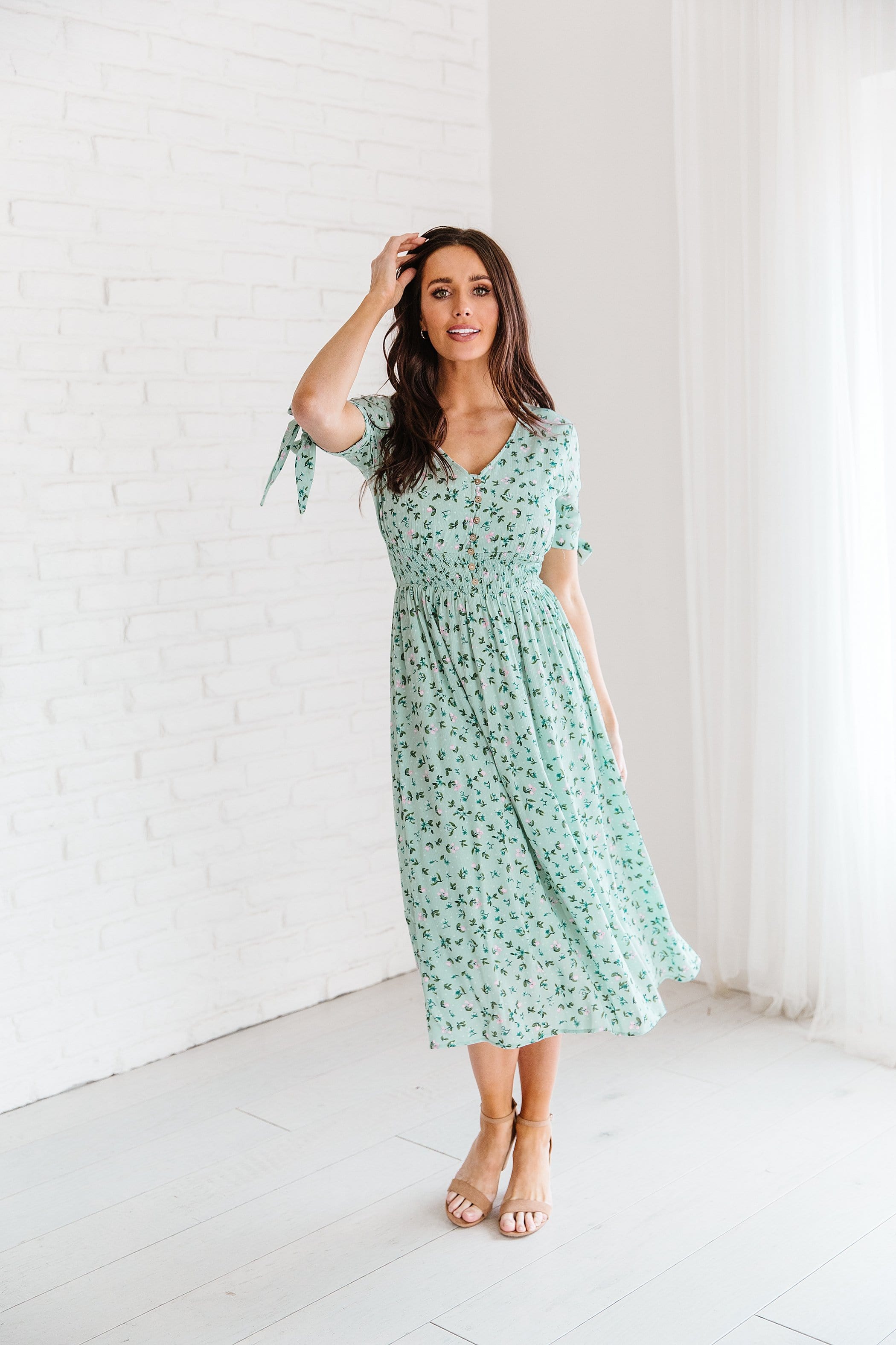 mint floral midi dress