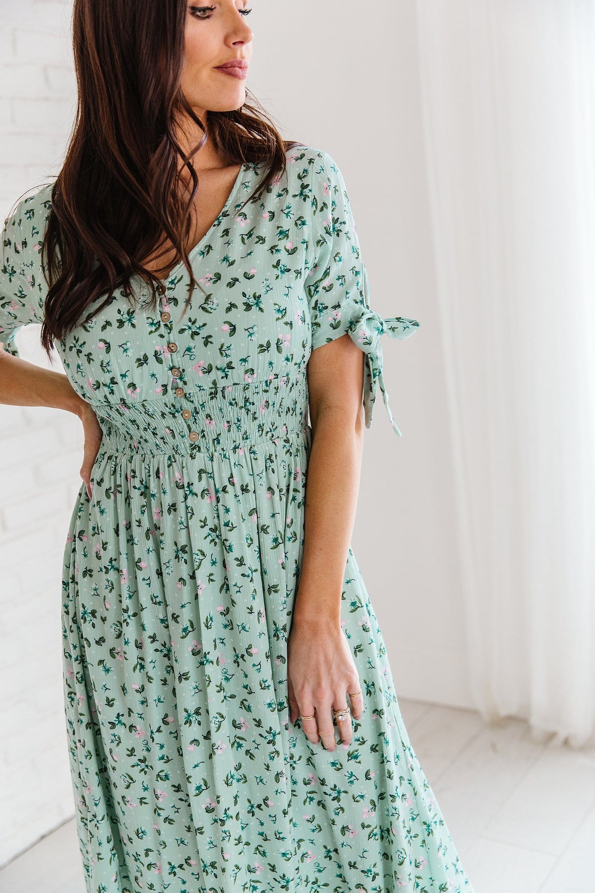 The Esther Floral Midi Dress in Mint – Poppy & Dot