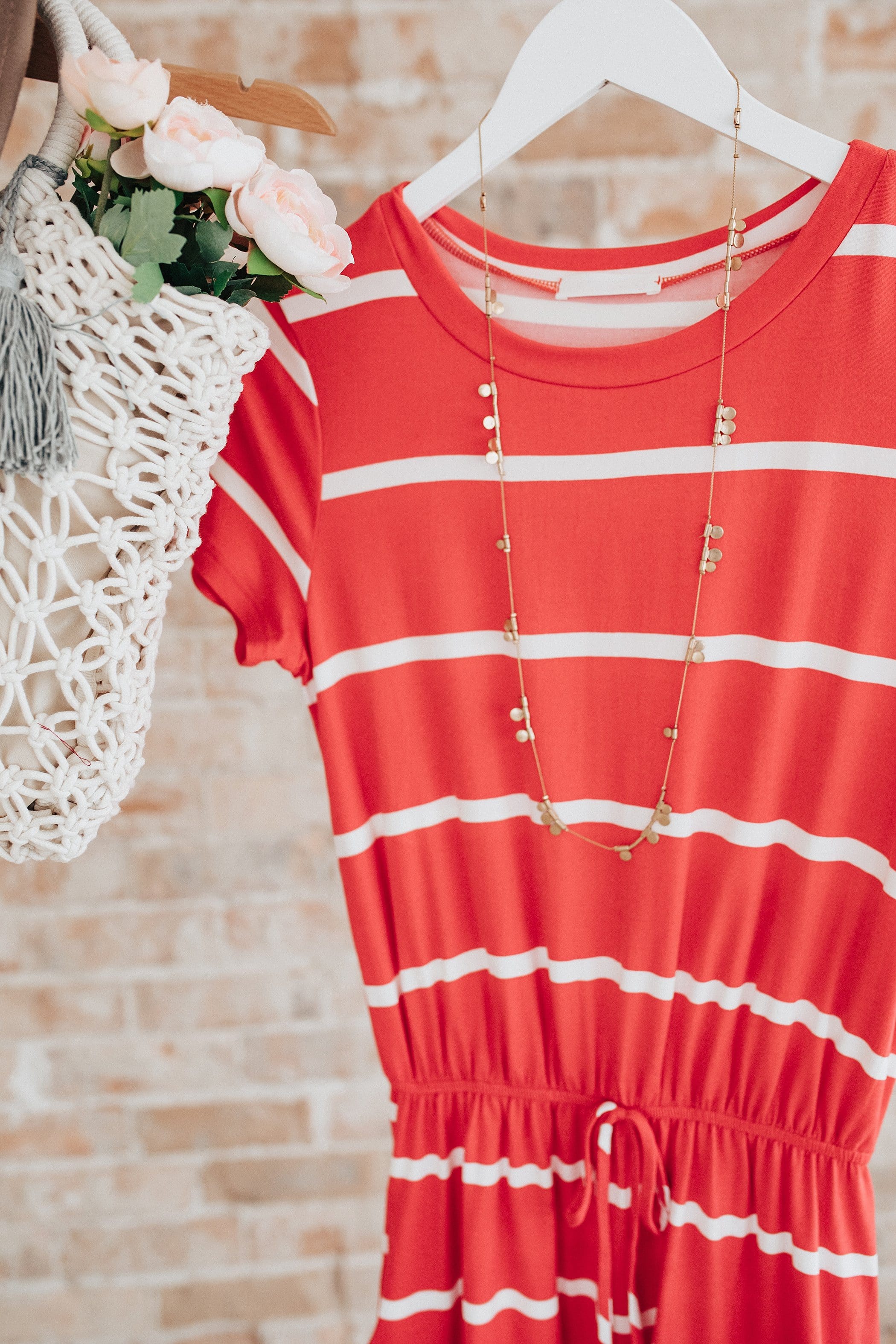 The Eliza Striped Midi Dress in Black and Coral – Poppy & Dot