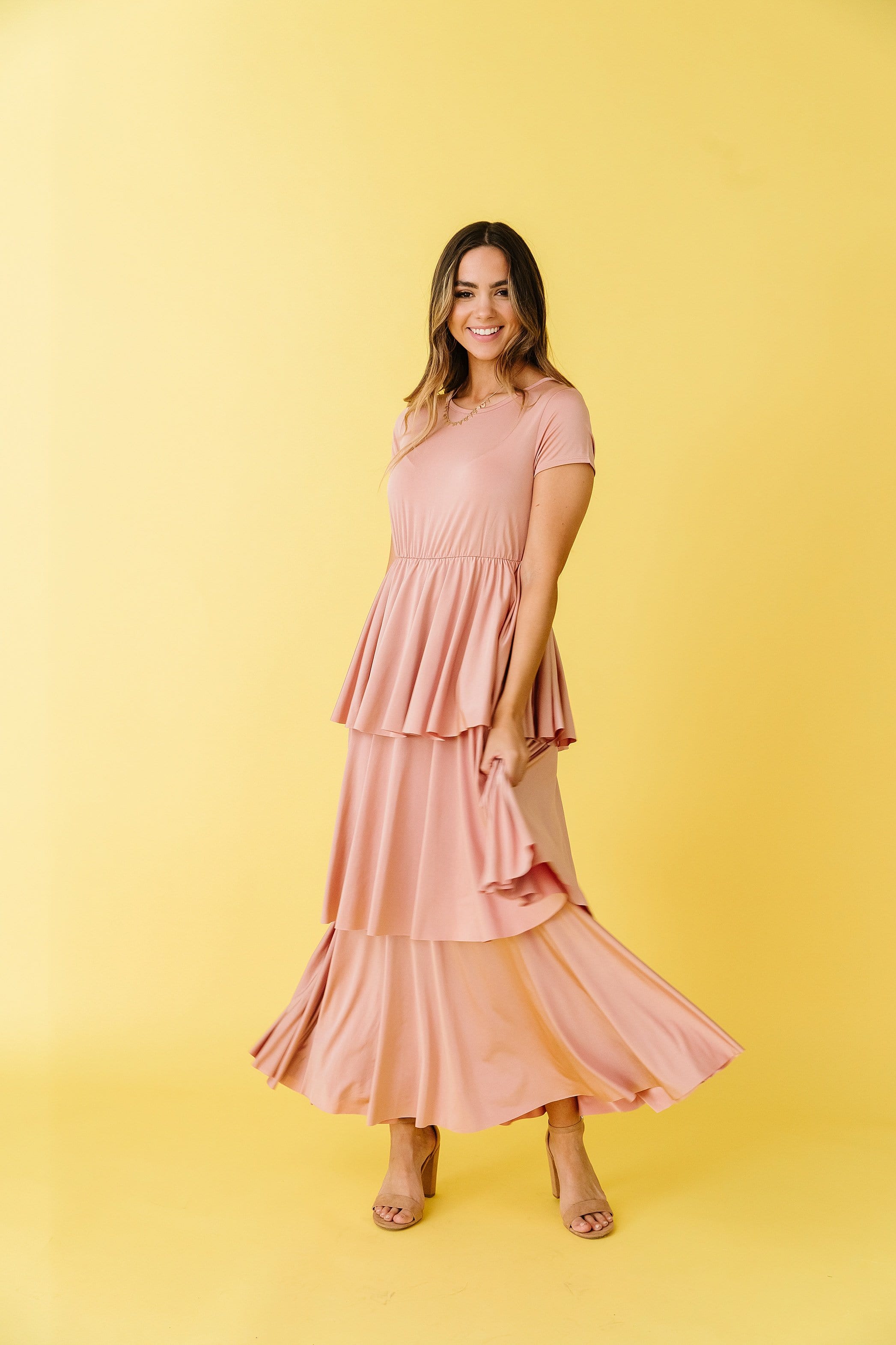 blush ruffle dress