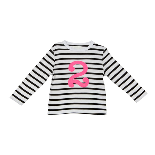 Bob & Blossom black and white striped long sleeved t shirt with hot pink number 2