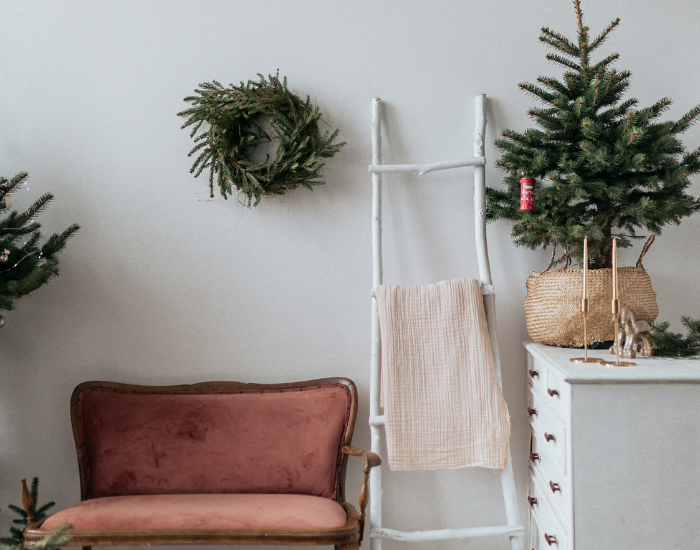 Unadorned Christmas tree and wreath for Winter Decorations