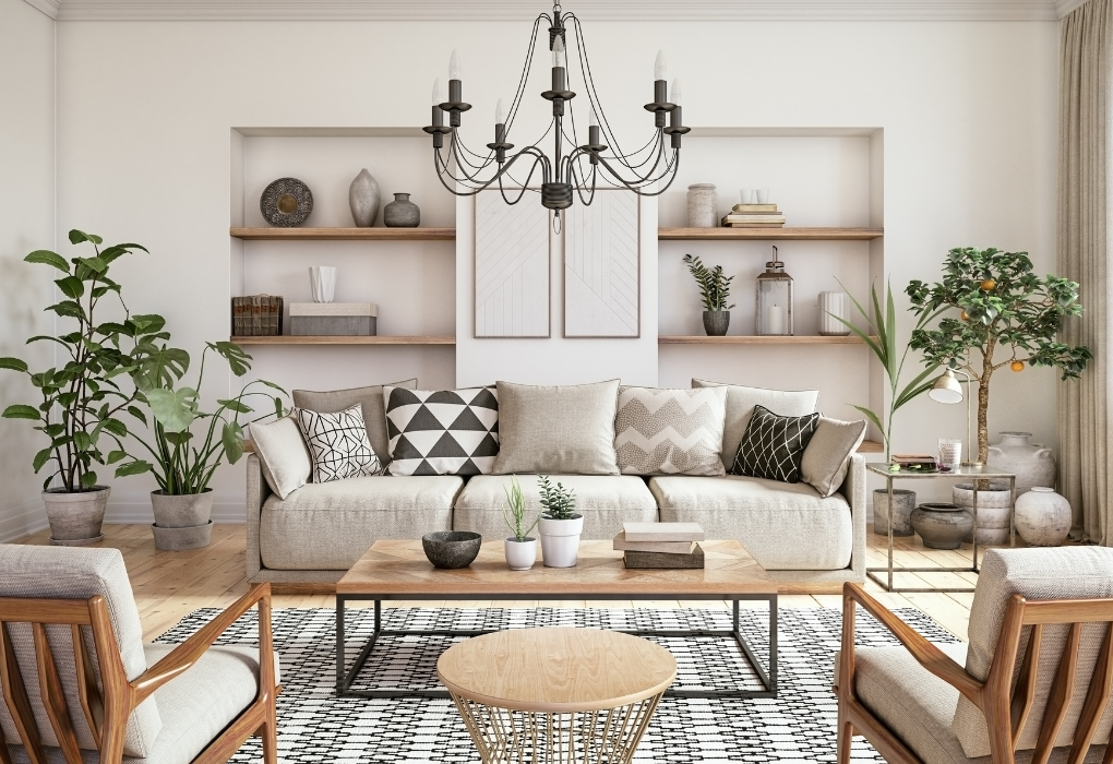 Living room with contrasting woods 