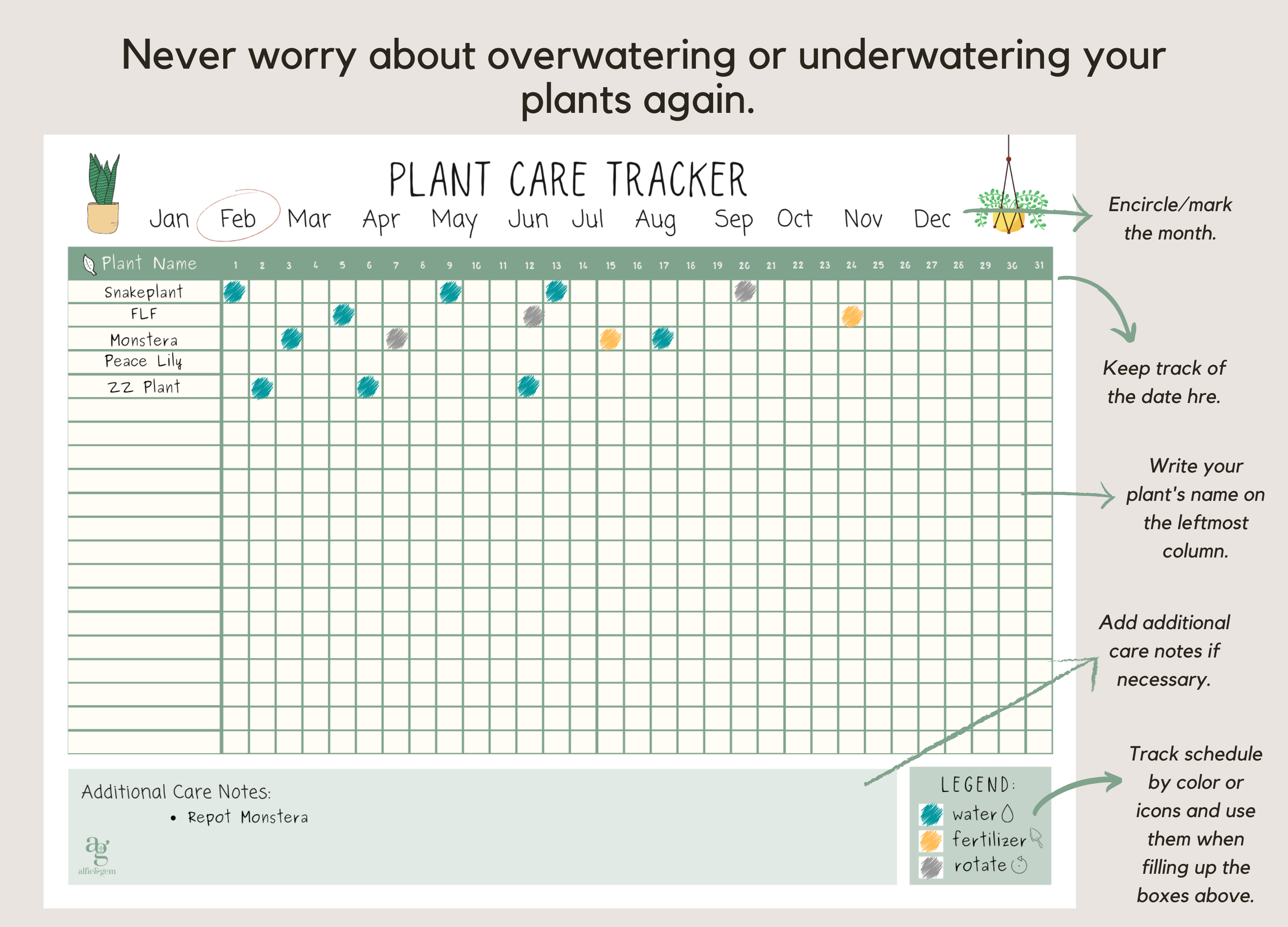 Plant Watering Calendar