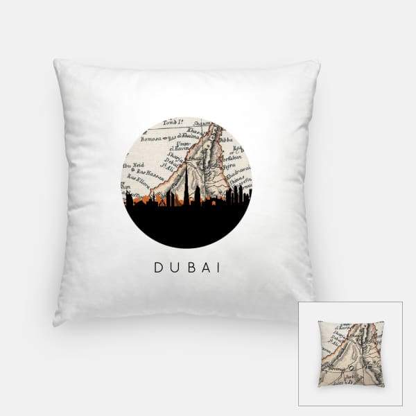 Dubai, United Arab Emirates city skyline with vintage Dubai map ...