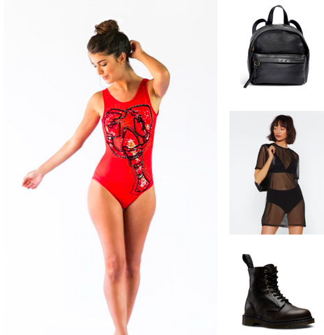 Coachella outfit red lobster one piece airavata