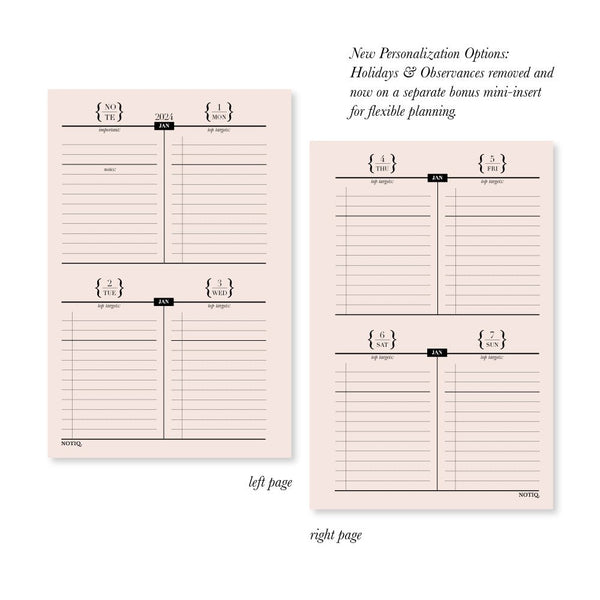 2024 Weekly Planner Inserts & Agenda Refill - Horizontal - Personal size,  LV MM