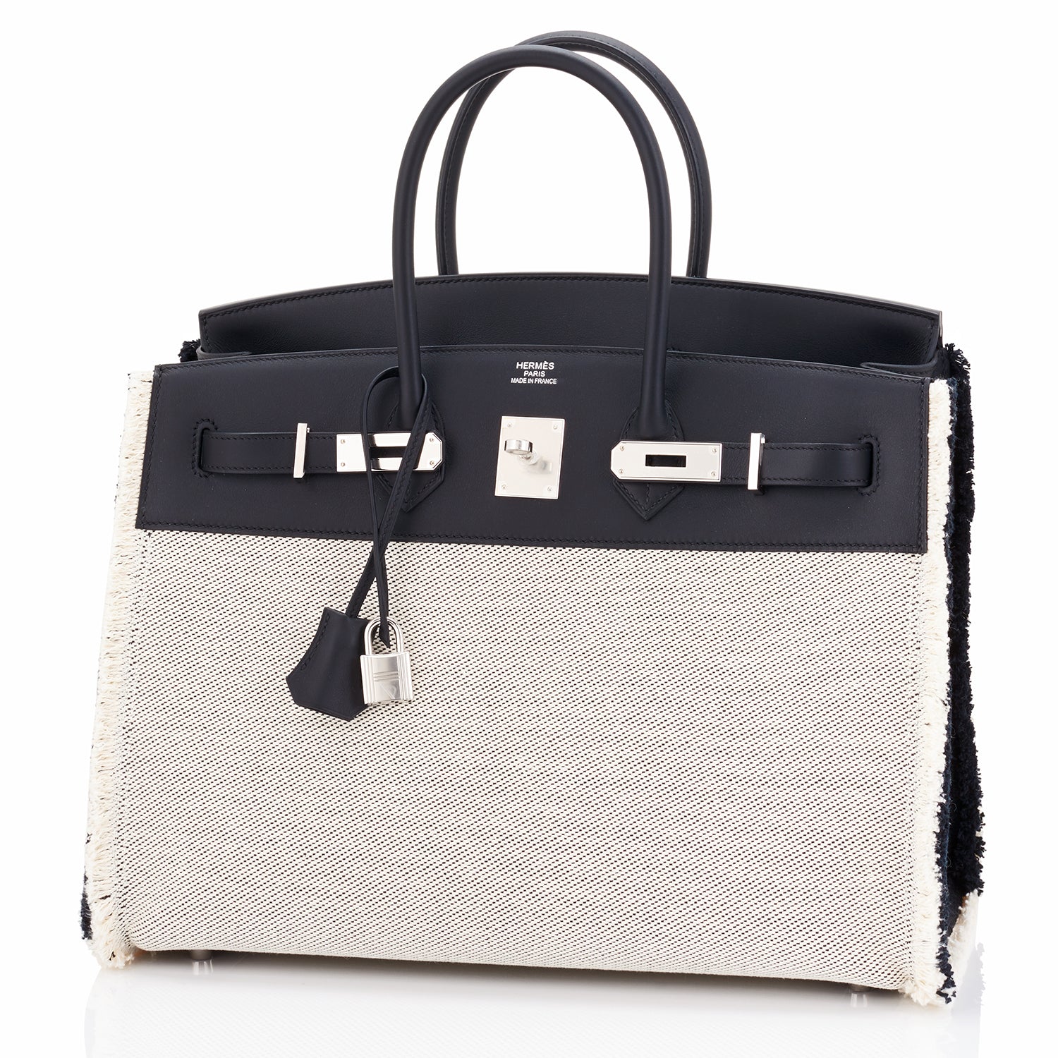 Hermes Black Swift Leather Criss Cross Ecru Graphite Toile 35cm Birkin -  Chicjoy