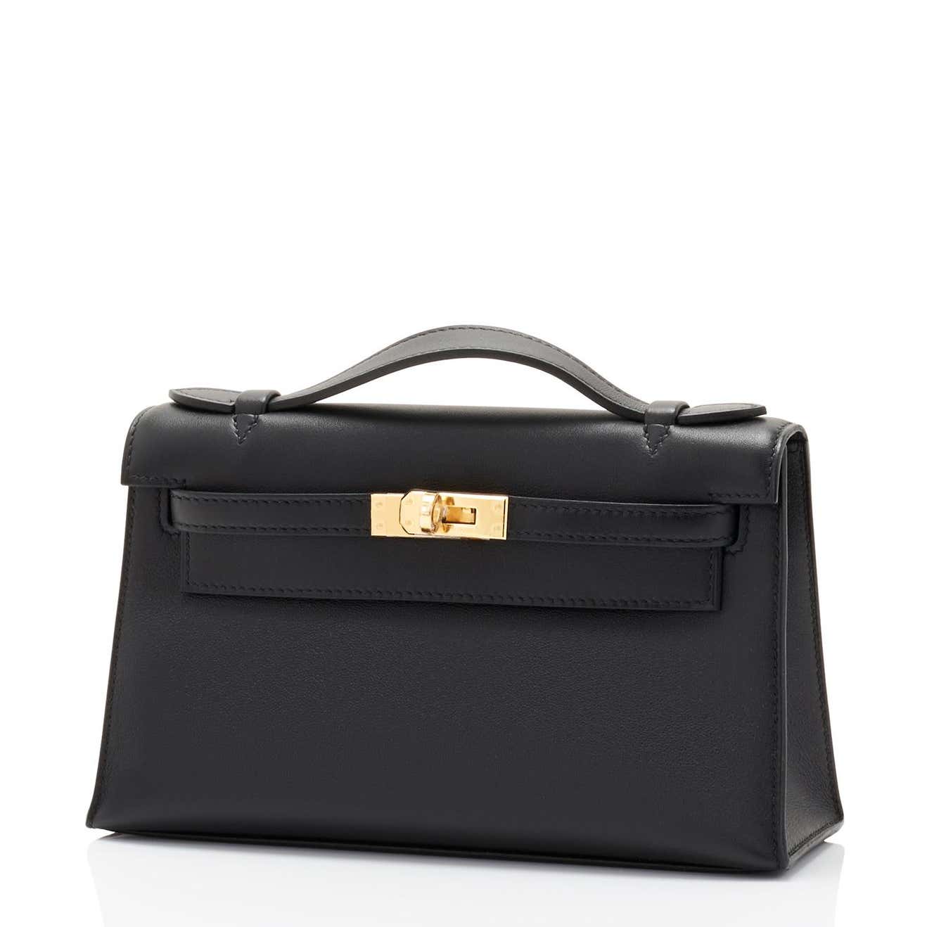 Hermes Black Swift Leather Gold Plated Kelly Cut Bag - Yoogi's Closet