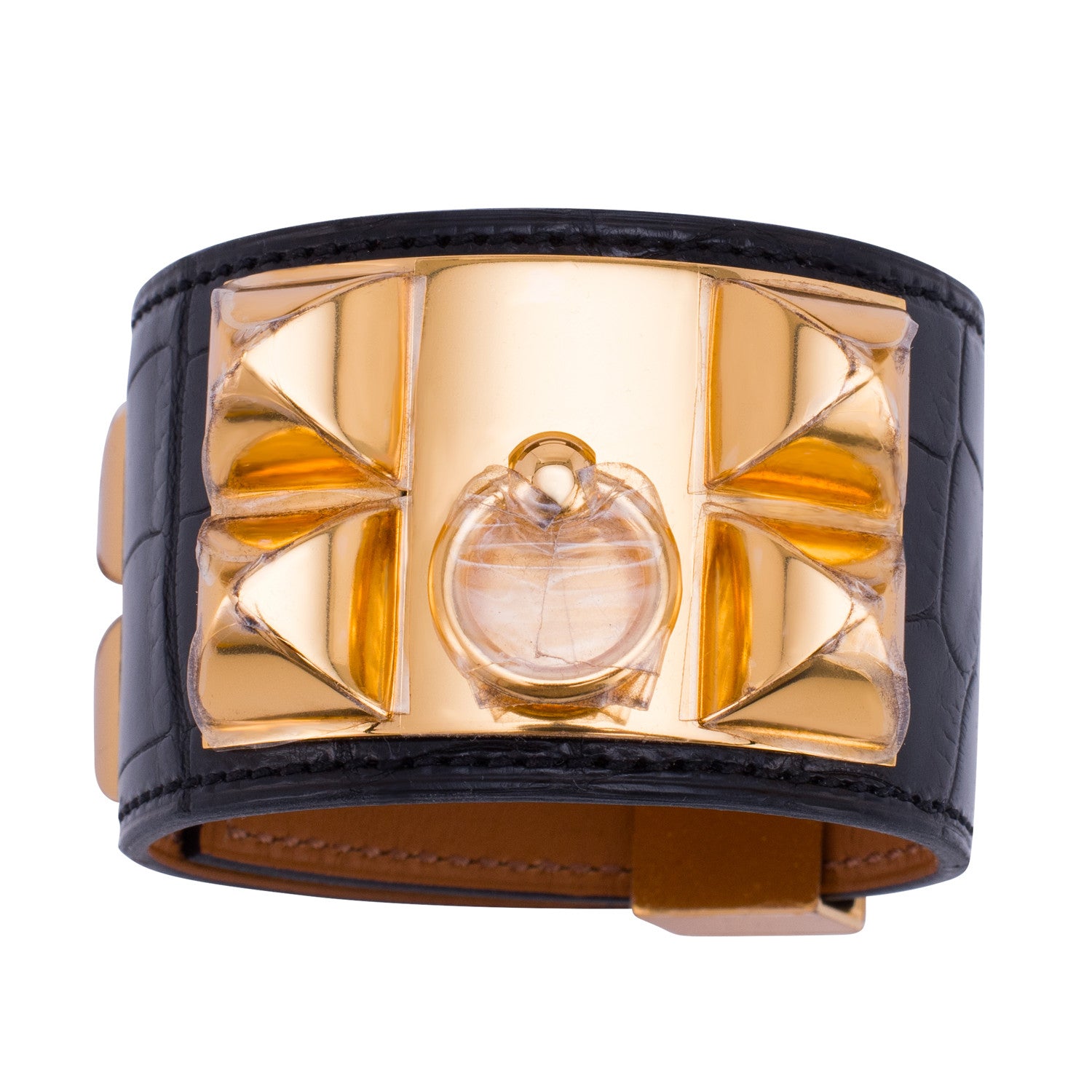 Hermes Noir Black Rose Gold Epsom Collier De Chien Bracelet Cuff S - MAISON  de LUXE