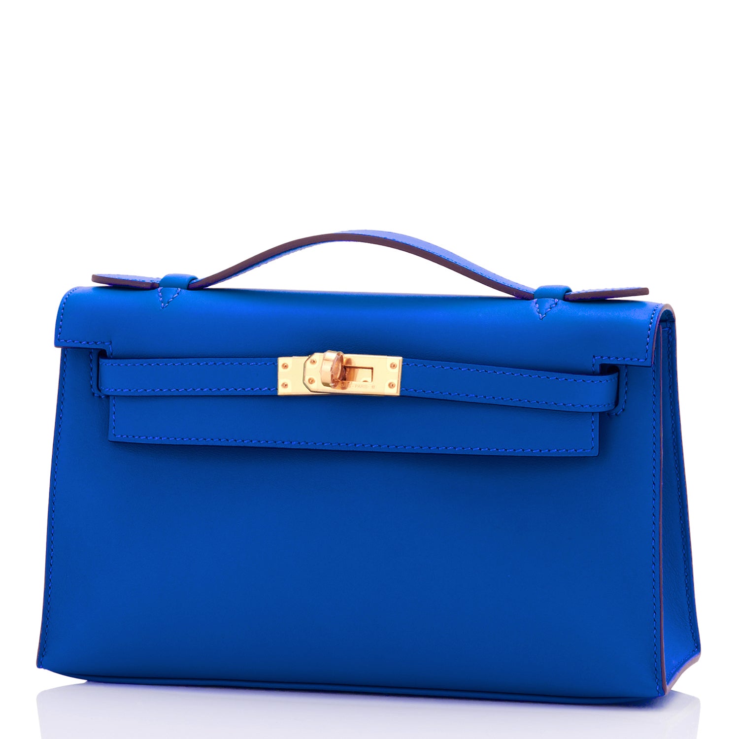 Hermes Kelly Pochette Blue Frida Bleu Gold Hardware Clutch Cut Bag Z Stamp,  2021