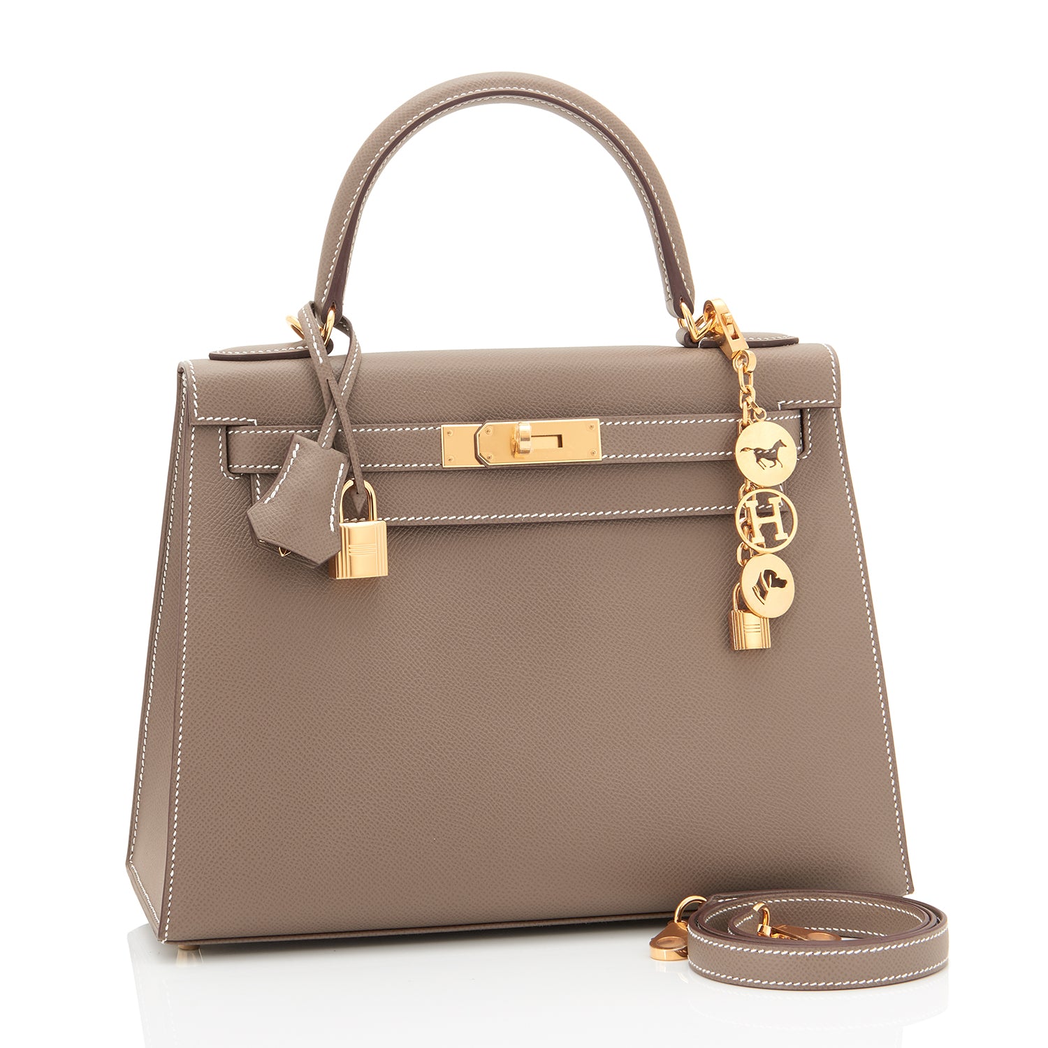 Hermes Kelly 28cm Etoupe Taupe Gold Sellier Shoulder Bag - Chicjoy