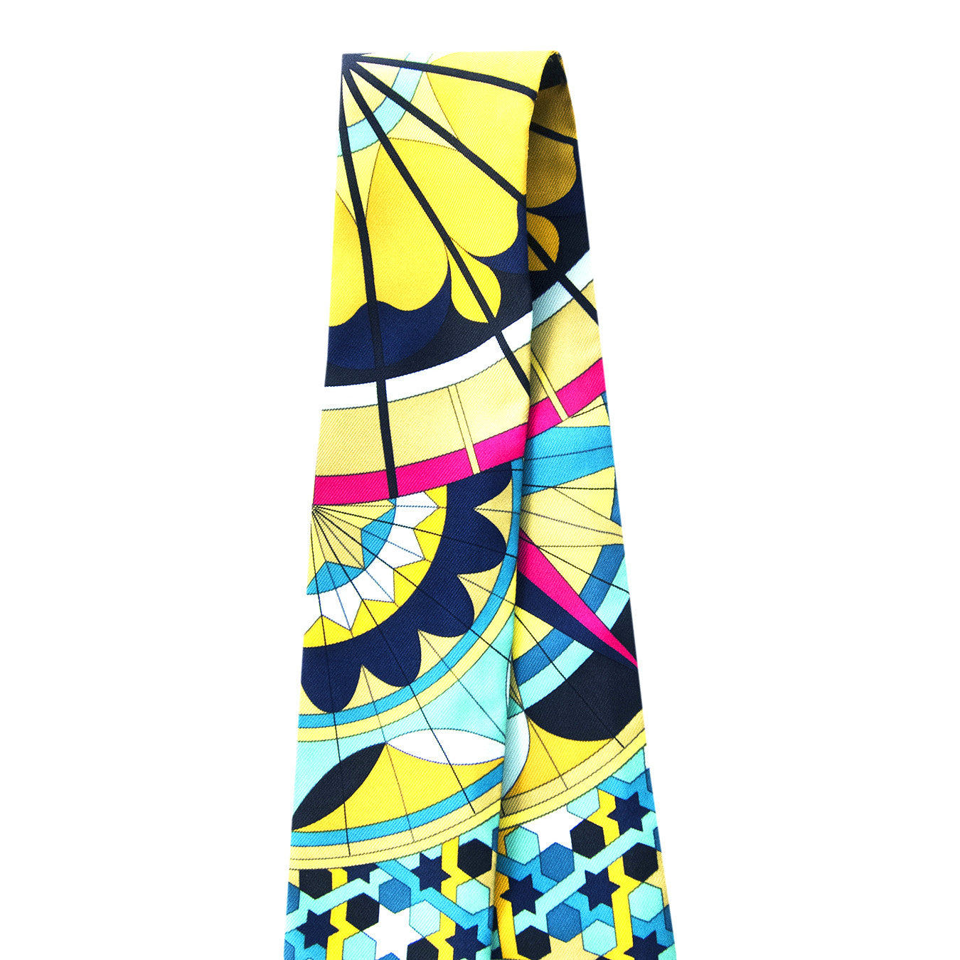 Hermes Geometric Floral Yellow Blue Pink Silk Twilly Scarf - Chicjoy