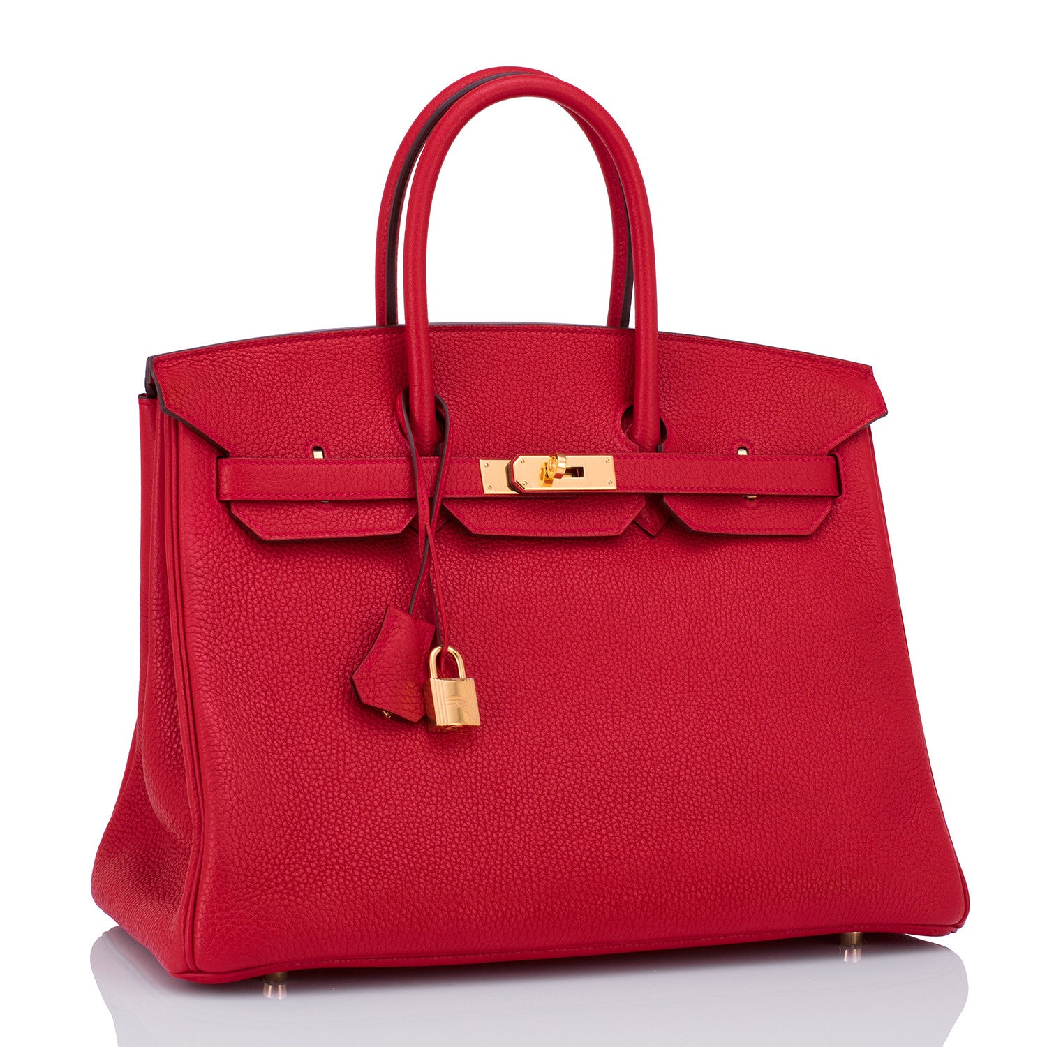 Hermes Rouge Casaque Lipstick Red 35cm Clemence Birkin Bag Gold Hardwa