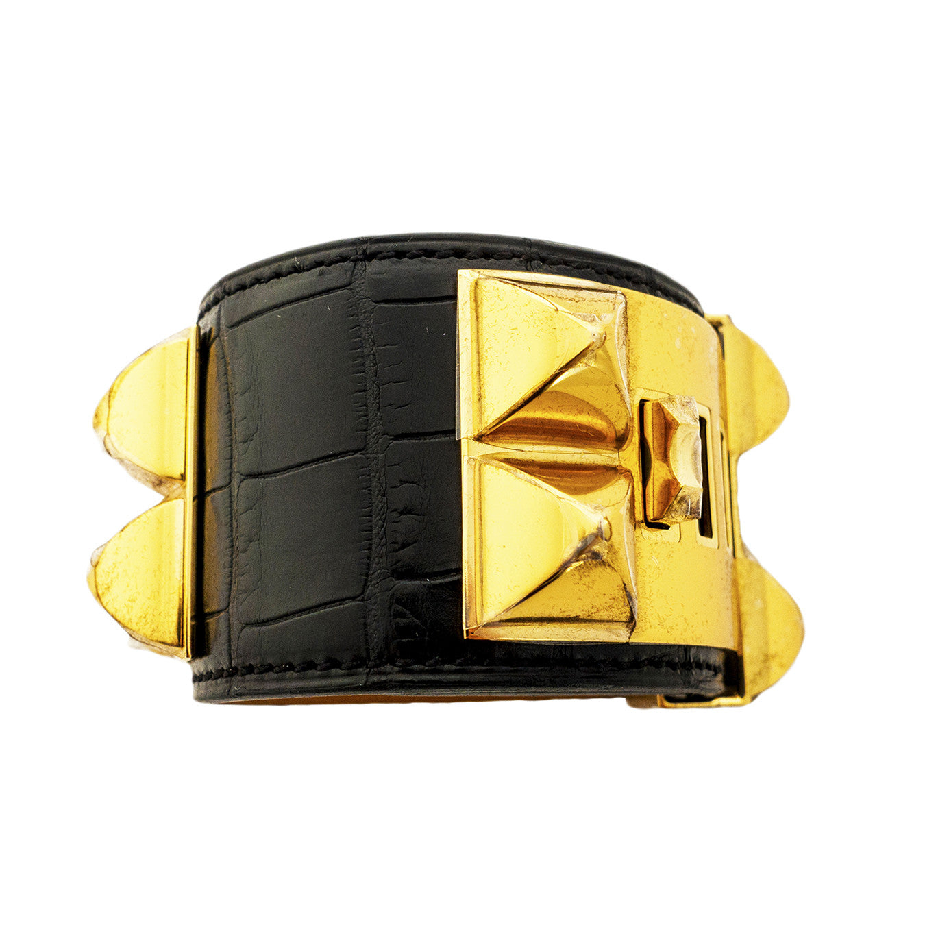 Hermes Rose Jaipur Epsom Leather Gold Plated Collier de Chien Bracelet Size  S - Yoogi's Closet
