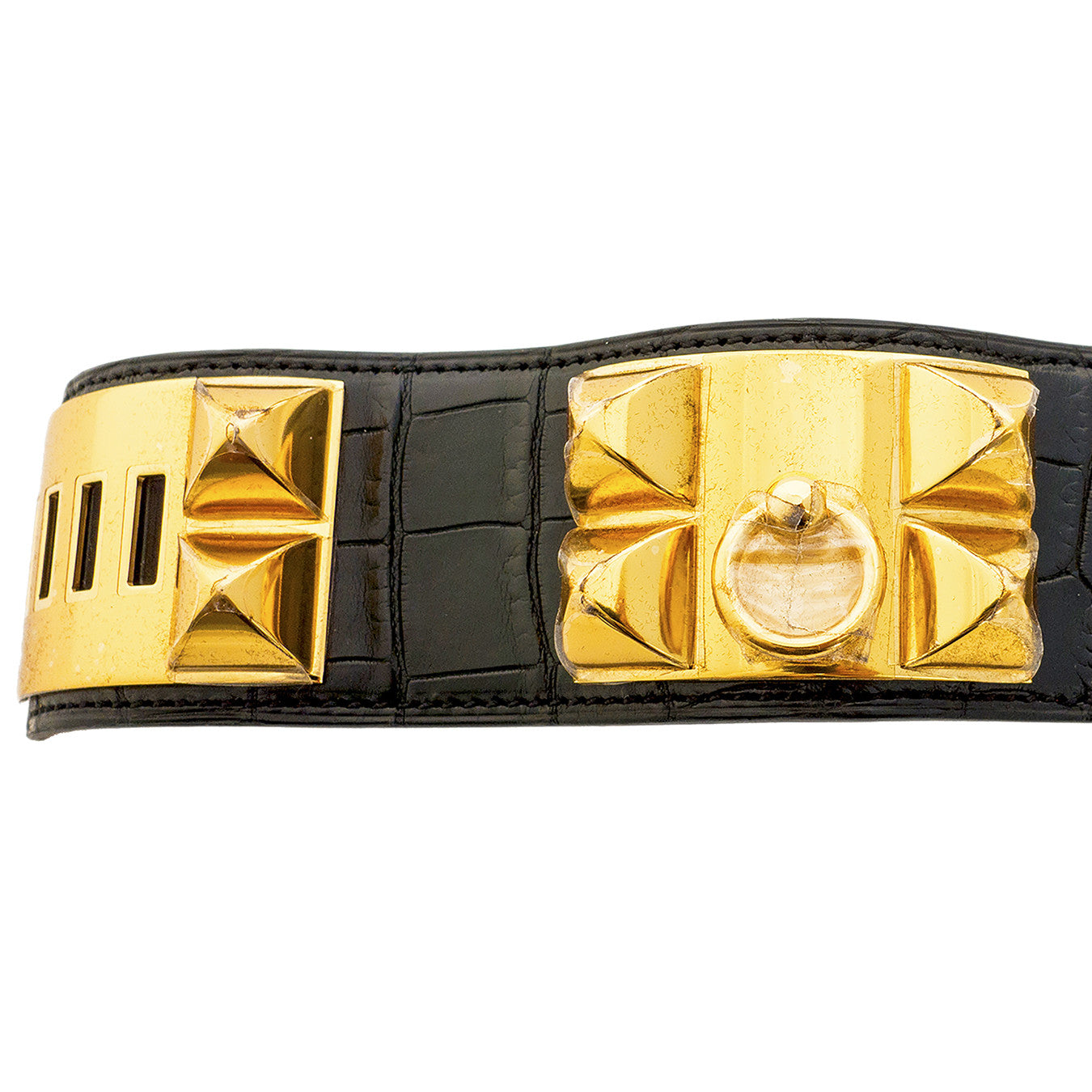 Hermes Rose Jaipur Epsom Leather Gold Plated Collier de Chien Bracelet Size  S - Yoogi's Closet
