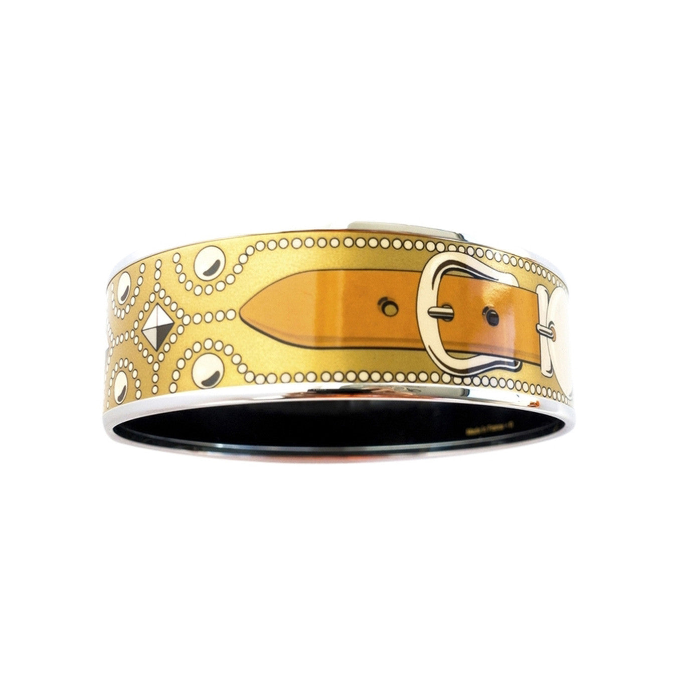 Hermes Gold CDC Printed Enamel Bracelet Bangle Collier de Chien - Chicjoy