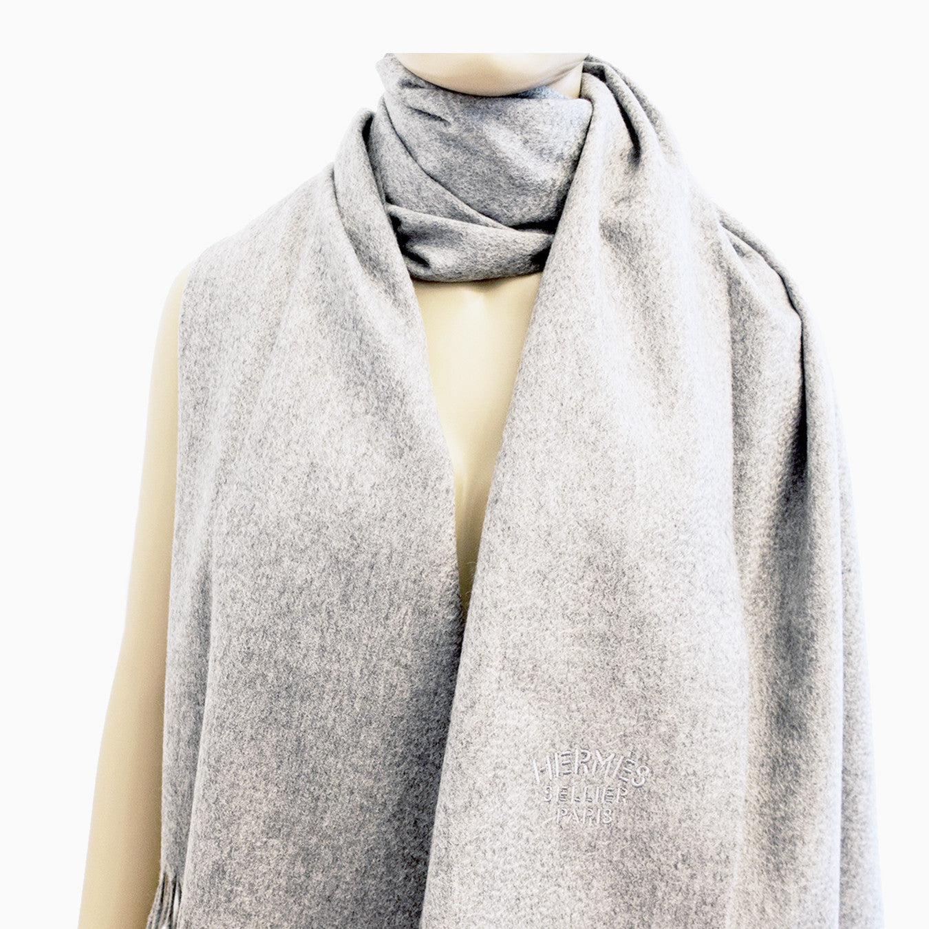 Hermes Light Grey Double Faced Unisex Cashmere Scarf Stole - Chicjoy