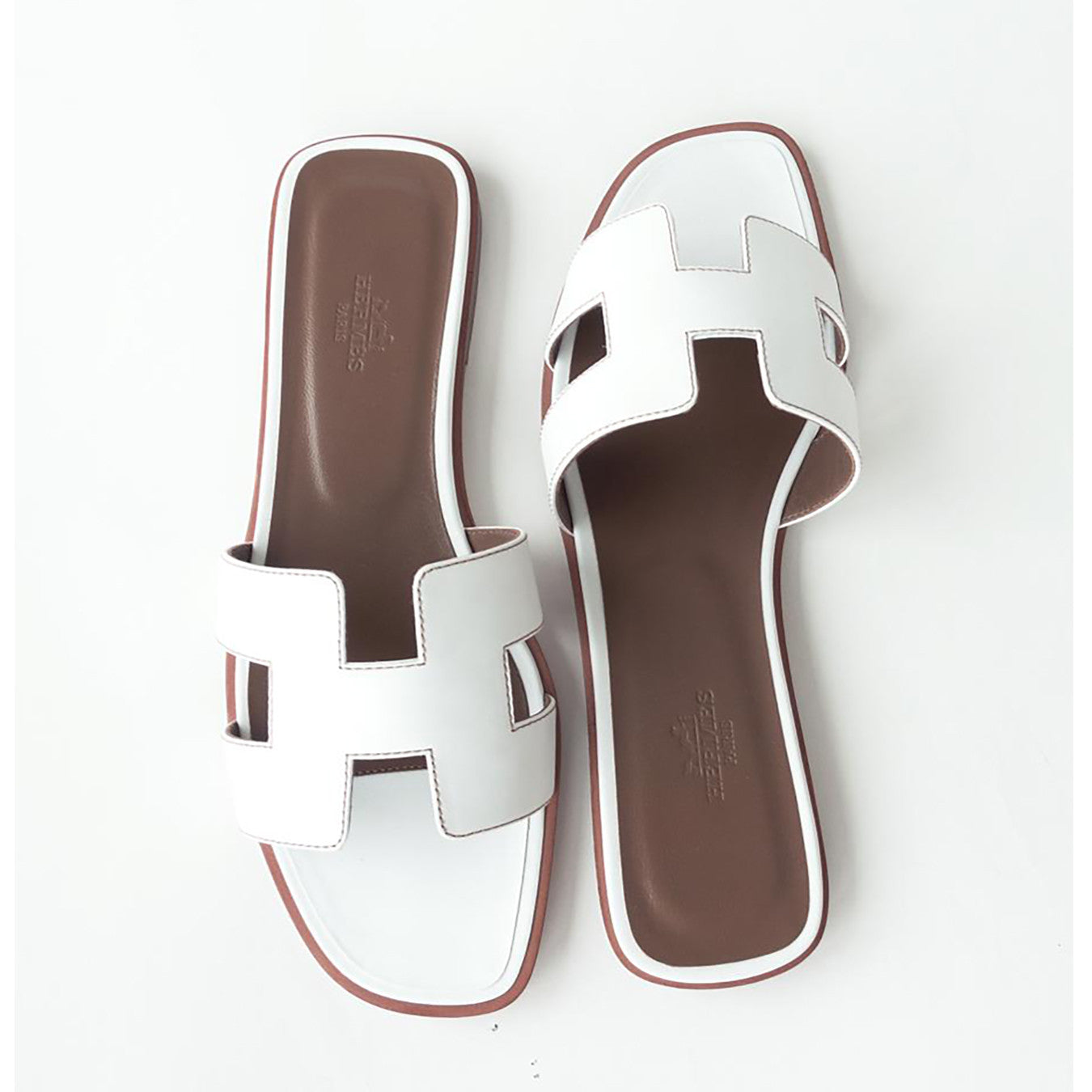 Hermes White Oran Leather Box Calfskin Sandals Orans Size 39 or 8.5 ...