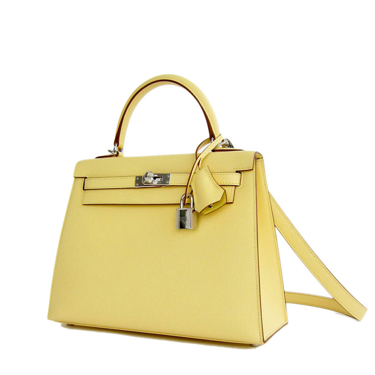 Hermes 25cm Jaune Poussin Sellier Epsom Kelly Palladium Jewel - Chicjoy