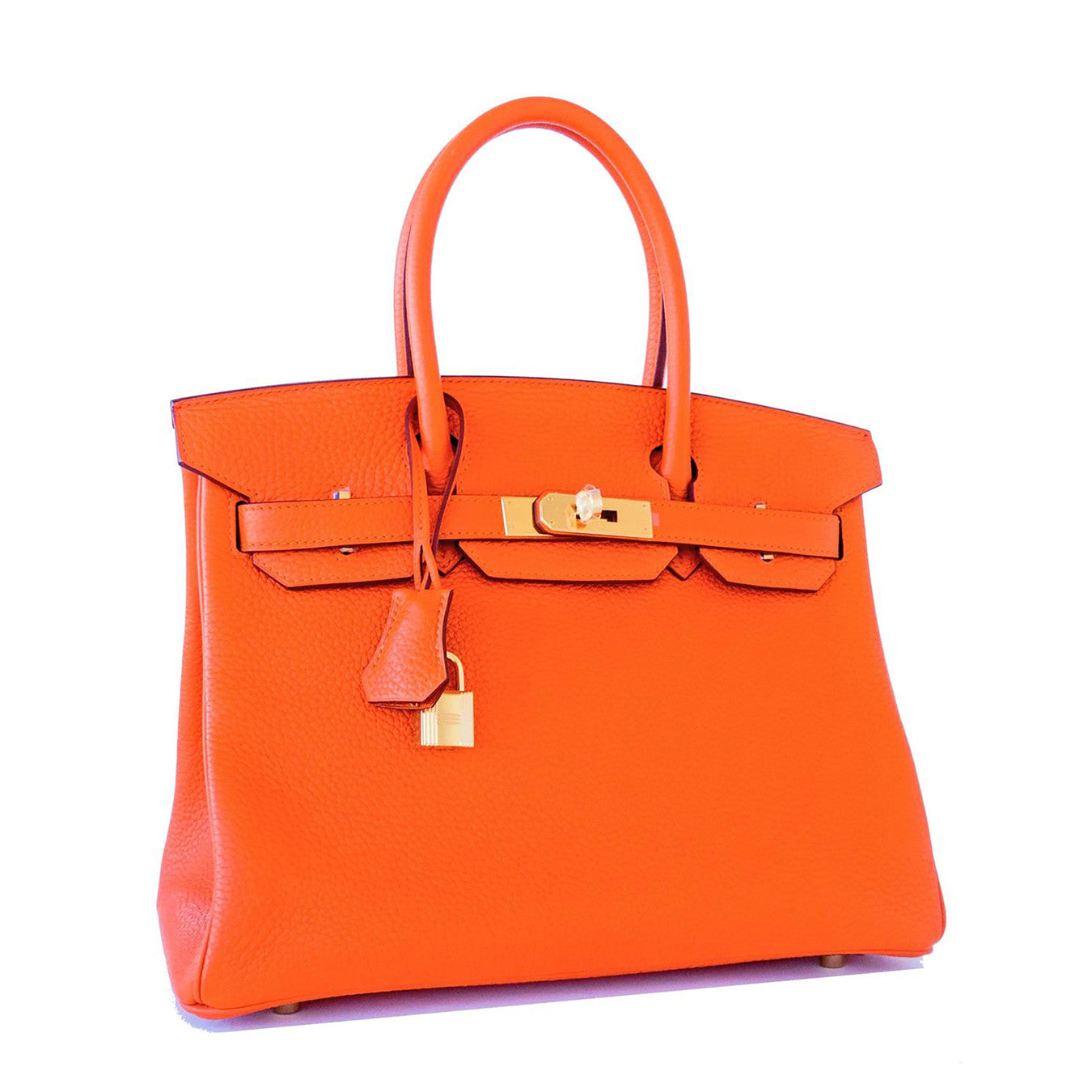 Hermes Orange 30cm Birkin Gold GHW Satchel Tote Bag Gorgeous - Chicjoy