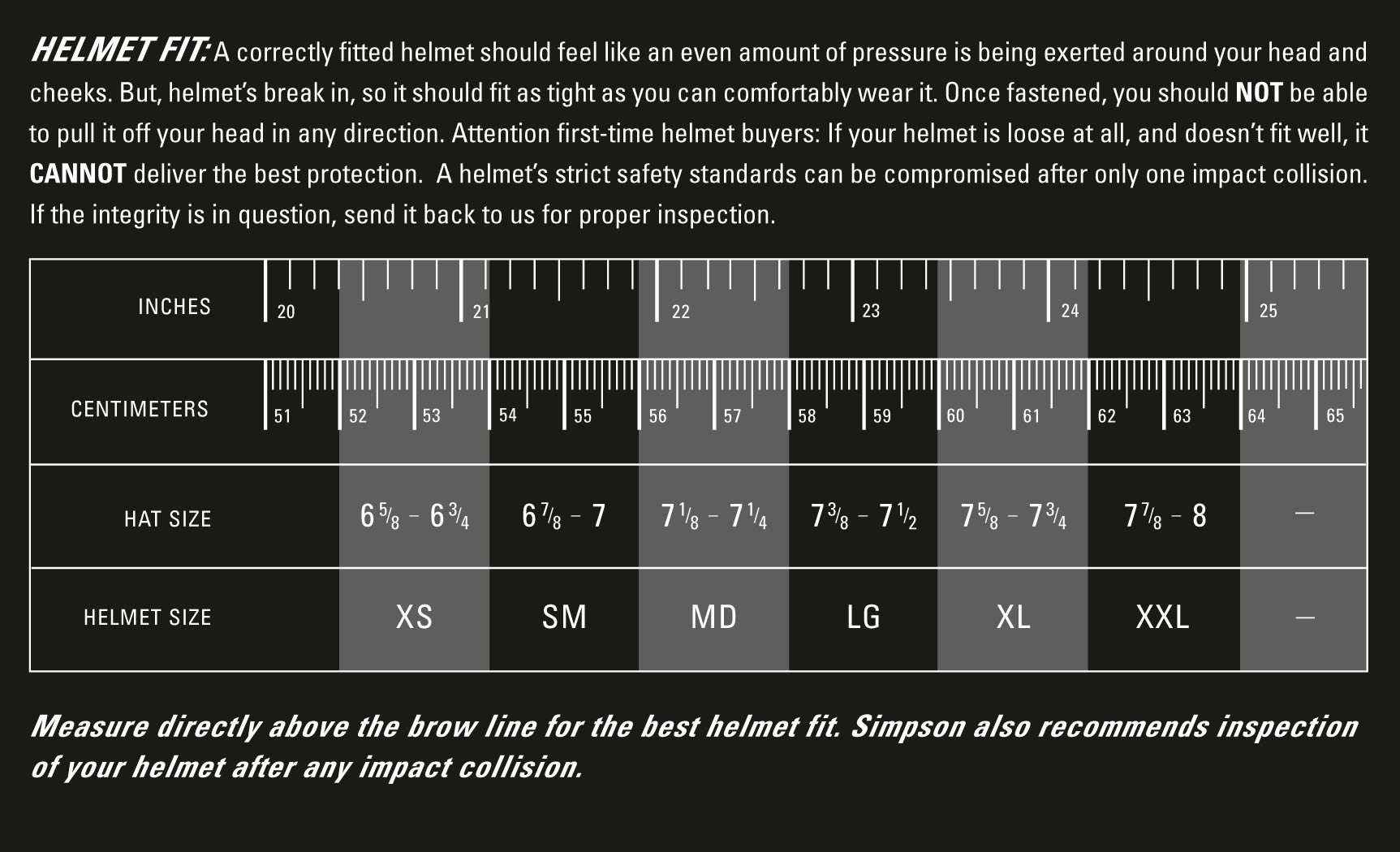 Simpson Helmet Size Chart HQ Offroad