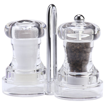 4 Inch Capstan Acrylic Pepper Mill and Salt Shaker Set with Rack 01630