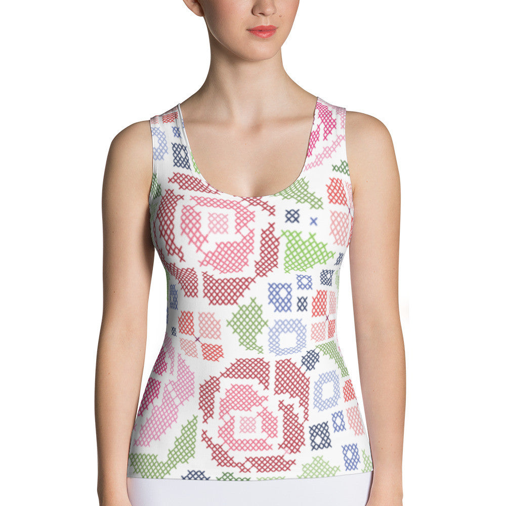 Download All Over Cross Stitch Floral Women S Tank Top Stitch People