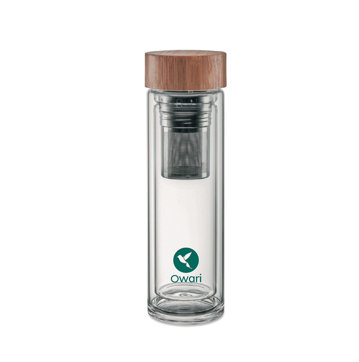 Bouteille infuseur double paroi en verre avec bouchon en bambou