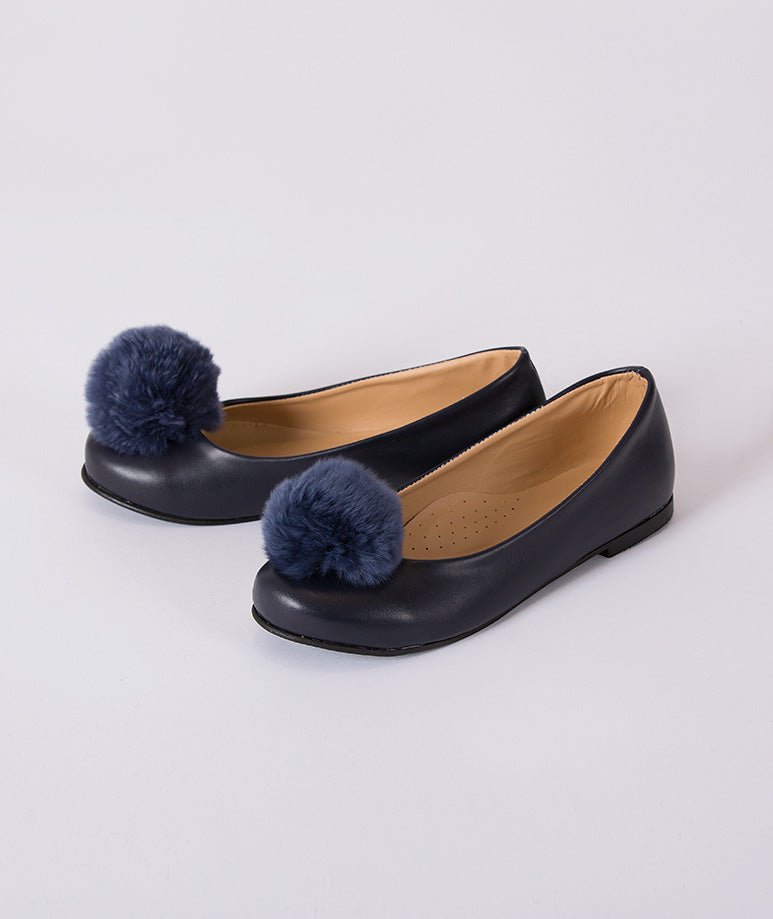Product Image of Comfortable Navy Pom Pom Kids Shoes #1