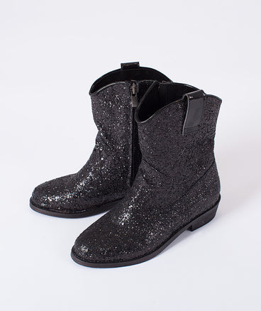 Kids Black Glitter Cowboy Boots