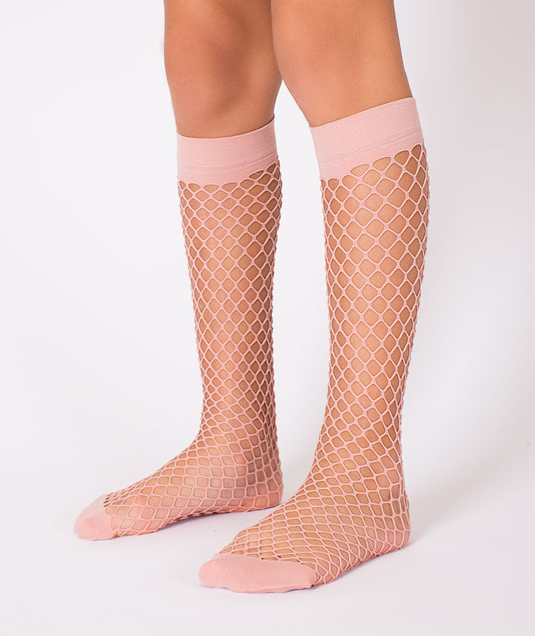 Product Image of Salmon Pink Fishnet Kids Socks #1