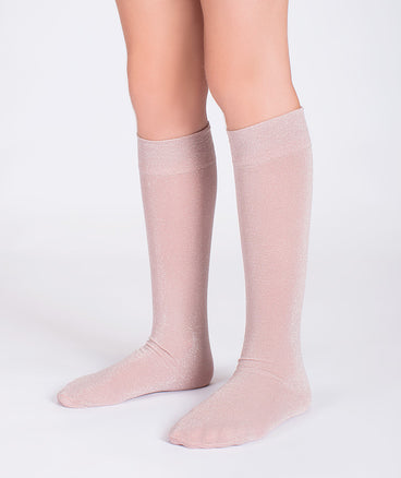 pink shimmering high knee socks