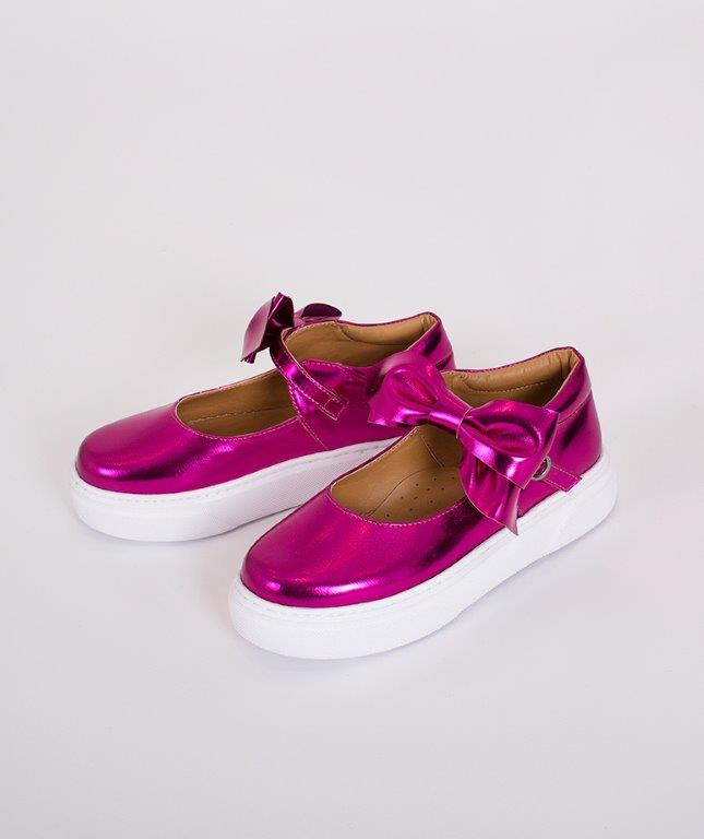Product Image of Fuschia Metallic Bow Kids Shoes #1