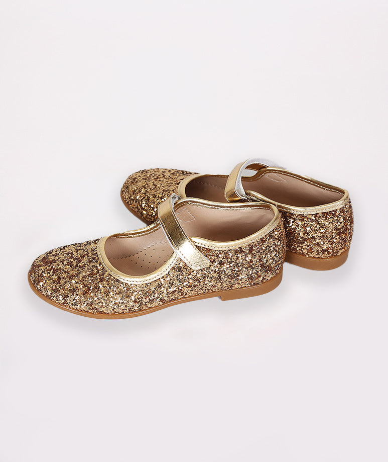 Product Image of Classic Gold Glitter Comfortable Kids Shoes #1